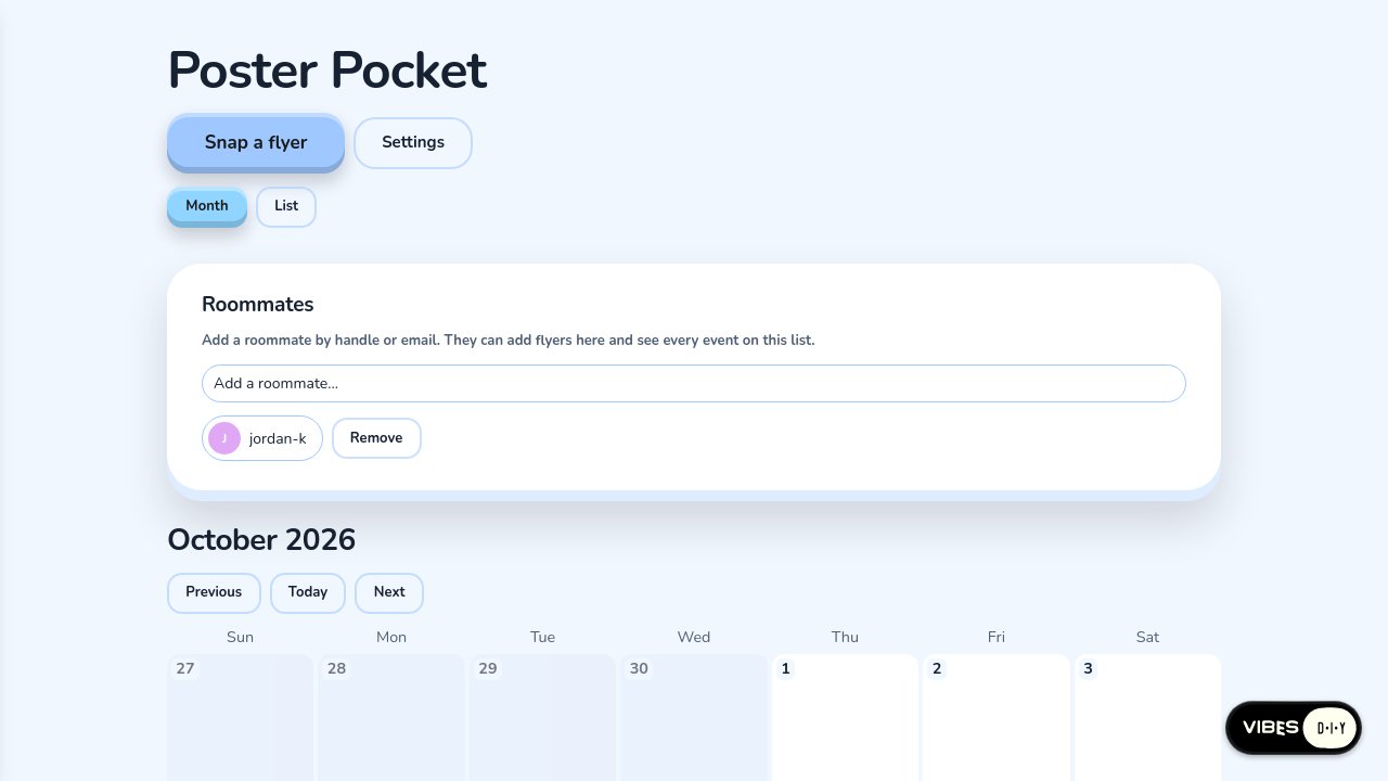 Platform screenshot of the Flyer to calendar app built in round six